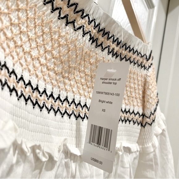 White Embroidered Smocked Off-Shoulder Top - Picture 6 of 6